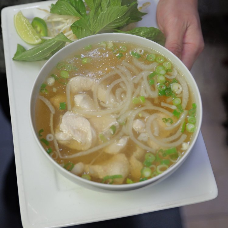 Chicken pho with scallions
